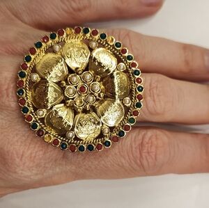 Elegant Gold and Multicolor Statement Ring